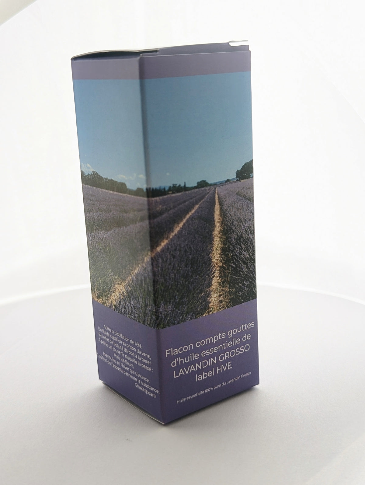 Boîte de l'huile essentielle de Lavandin Grosso, label HVE